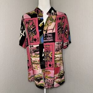 Guess Shirt Men’s Large Pink Casino Card Print Short Sleeve Button Up